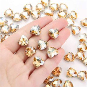 Sew On Rhinestone Heart Crystal Rhinestones 50 Pcs in Silver Setting 12mm